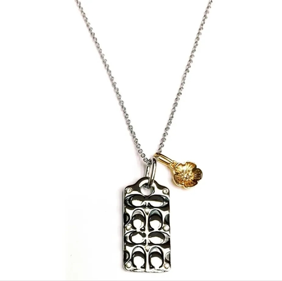 🩶COACH QUILTED LOGO TAG PENDANT NECKLACE - Picture 4 of 7